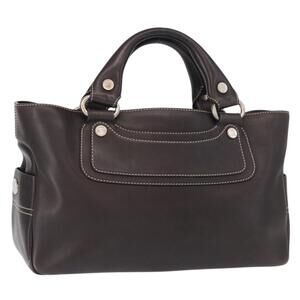 CELINE Boogie bag Hand Bag Leather Dark Brown Silver Auth BA9590